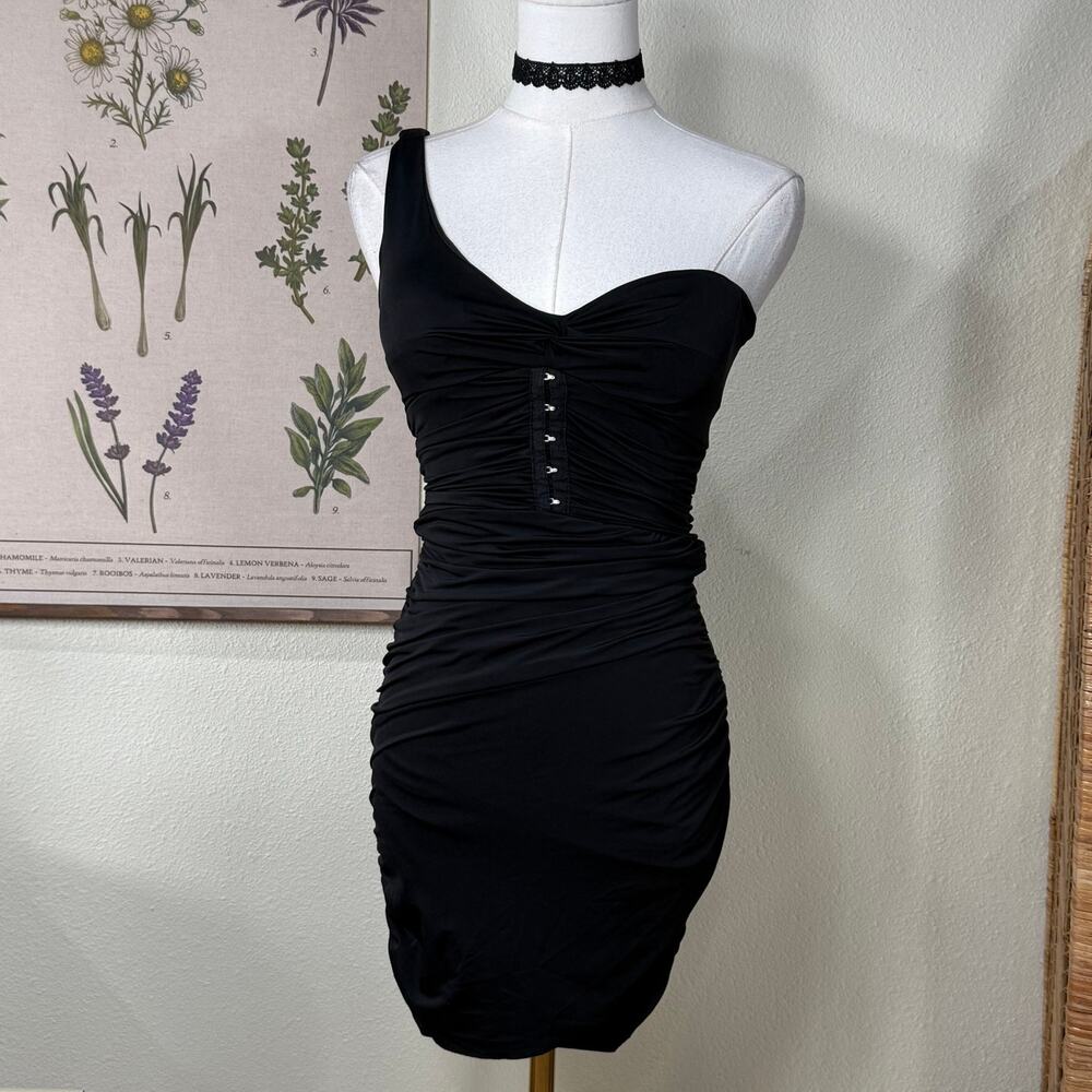 Vintage 90s Y2k Ruched One Shoulder Mini Dress Going Out Party Sexy Trashy XS
